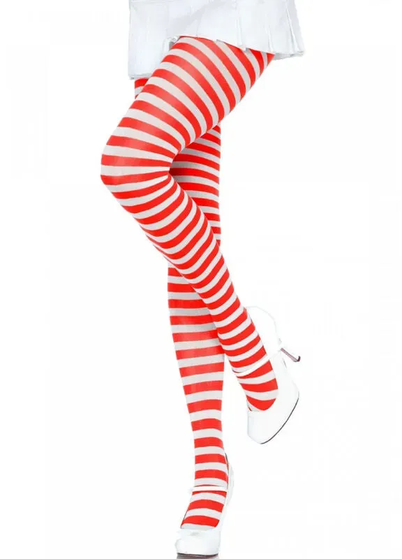 LEG AVENUE  Gestreifte Strumpfhose Weiß/Rot