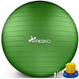 TRESKO Gymnastikball mit GRATIS Übungsposter inkl. Luftpumpe - 75cm, Pumpe, grün