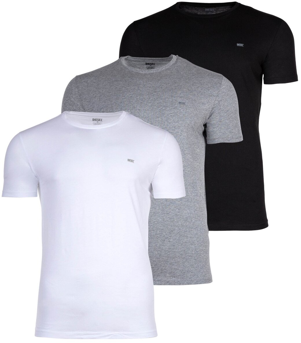 DIESEL Herren T-Shirt , 3er Pack - UMTEE-JAKETHREEPACK, Rundhals, Kurzarm, einfarbig Schwarz/Grau/Weiß M