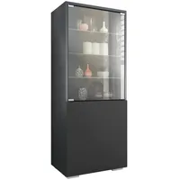 Vladon Vitrine, Schwarz, 50x122.5x34.5 cm, Wohnzimmer, Wohnwände, Vitrinenschränke