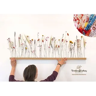 Flowerbar Blumenwiese | Trockenblumen & edle Eiche (120 cm) Blumenleiste, Flowergram, Dekoration, Getrocknete Blumen und massives Eichenholz, Nachhaltige Blumendekoration