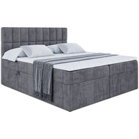 ALTDECOR Boxspringbett mit Matratze(20 cm hoch) und Topper(5 cm hoch), Polsterbett mit Kopfteil und Bettkasten - MIAMI - 140x200 - H4/Dunkelgrau Samt