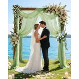 ugaxhome 2 Stück 75x600cm Hochzeit Vorhang Chiffon-Stoff Hochzeitsbogen Traubogen Vorhang Querbehang Hochzeits Hintergrund Volant Vorhäng Hängender Effekt für Hochzeit Fotografie Zeremonie (Grün)