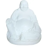 Relaxdays Buddha Figur lachend, 45 cm, Gartenfigur, Vintage Dekofigur Wohnzimmer, wetterfest, frostsicher, Weiß
