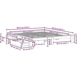 vidaXL Massivholzbett 180 x 200 cm Weiß