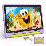 Laptok Kinder Tablet 10 Zoll,Android 15 Tablet mit 20 GB RAM+64GB ROM(TF 1TB), Kindersicherung, Wi-Fi 6G, Widevine L1, 5000mAh, Sturzsicherer Schutzhülle, Tolles Geschenk für Kinder Lila