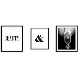 queence Bild »Beauty«, Schriftzug-Sprüche & Texte-Schwarz-Weiß-Tanz-Sport-Frau, (3 St.), gerahmt queence Farbe Rahmen: schwarz + Farbe Bild(er): schwarz