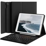 JKSML Hülle mit Tastatur für iPad 9./8./ 7. Generation, Abnehmbarer Kabellose QWERTZ Tastatur Hülle mit Stifthalter für iPad 10,2 Zoll (2021/2020/2019), Schwarz