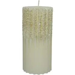 1 Stumpenkerzen 15cm geriffelte Zylinderkerzen mit Glitzer Adventskerzen Weihnachtskerze Taufkerze Hochzeitskerze Glitzer Wollweiß