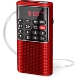 PRUNUS J-328 Taschenradio FM/UKW, Digital Radio Klein mit Rekorder, Kofferradio Mini Radio mit Akku Wiederaufladbarer, SD/TF/AUX MP3-Walkman Fm Radio, Tastensperre zum Joggen, Wandern, Reisen(Rot)