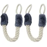 Relaxdays Türkordel Klemmschutz, 2er Set, Türstopper Klinke, Baby Türsicherung, weich, Baumwolle, 57 cm, beige/blaugrau