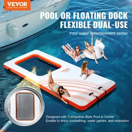 Vevor Aufblasbares Schwimmdock 4,57x1,98m Dockplattform mit 1,21x 1,82m Trampolinnetzpool Wassermatte mit schwimmender Plattform und tragbarer