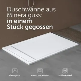 doporro Duschtasse Duschwanne 90x120x3cm aus Mineralguss in Weiß Rechteckig DIN-Anschlüsse für bodenebene Montage geeignet Geoma10