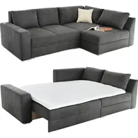 luma-home Federkern Ecksofa Schlafcouch L-Polsterecke Topper Bettkasten in Anthrazit Grau & Dunkelgrau