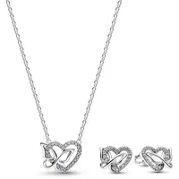 Pandora Schmuckset Kette & Ohrringe Verschlungenes Herz & Schmetterling Silber