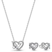 Pandora Schmuckset Kette & Ohrringe Verschlungenes Herz & Schmetterling Silber