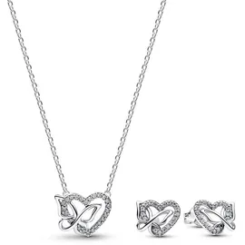 Pandora Schmuckset Kette & Ohrringe Verschlungenes Herz & Schmetterling Silber