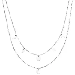 Kette mit Anhänger PURELEI "Schmuck Geschenk Luna Anhänger Halbmond Layering", silber (edelstahlfarben), Halsketten, Damen, Edelstahl, L: 40cm