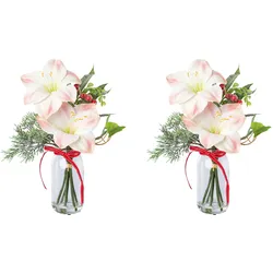 CREATIV green künstliche Pflanze Amaryllisgesteck im Glas, 40 cm, rosa, 2er Set