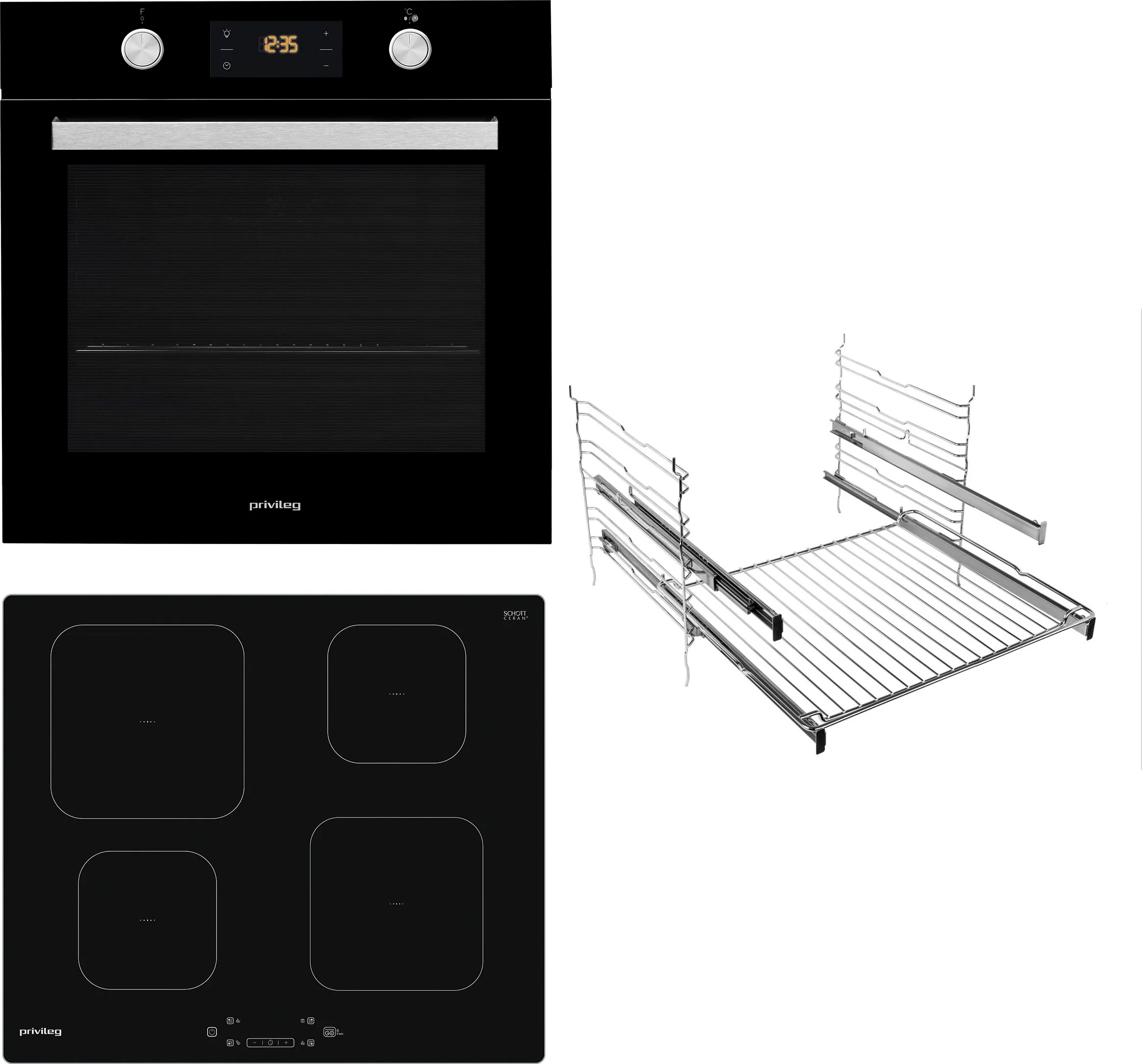 Privileg Backofen-Set »PBWR6 OP8V2 BLG«, mit 2-fach-Teleskopauszug, Pyrolyse-Selbstreinigung, 26313761-0 schwarz