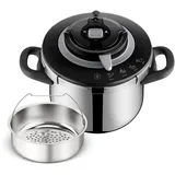Tefal »Clipso+ CHEF, 6 Liter Dampfkochtopf«, Edelstahl, 4 Kochprogramme, 6 Sicherheitsstufen, abnehmbarer Timer