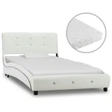 vidaXL Bett mit Matratze Weiß Kunstleder 90 x 200 cm