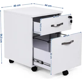 VASAGLE Rollcontainer 40 cm x 54,4 cm x 43,8 cm weiß