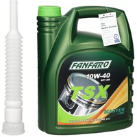 Fanfaro TSX SAE 10W-40 Motoröl 5 Liter API SN ACEA A3/B4 MB 229.3 MB 229.1 VW 501.01 VW 505.00 + Öl Ablassschlauch Auslaufschlauch Ausgießer, Teilsynthetisches Motoröl für Benzin- und Dieselmotoren