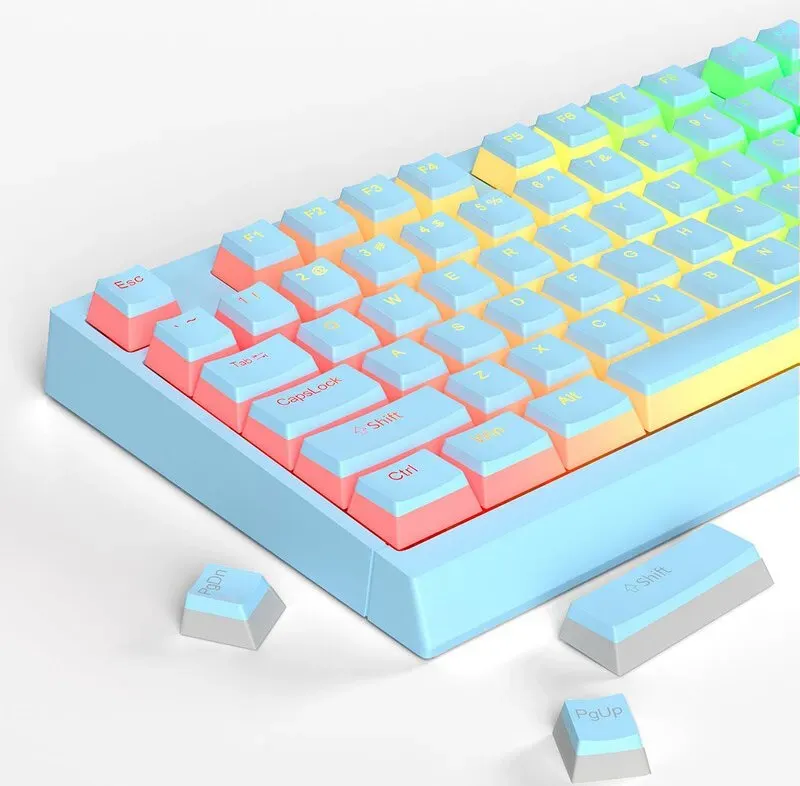 MageGee Double-Shot PBT Pudding-Tastenkappen, 130 Tasten, Tastenkappen mit durchsichtiger Beschichtung, OEM-Profile, Zubehör für mechanische Tastaturen – Blau