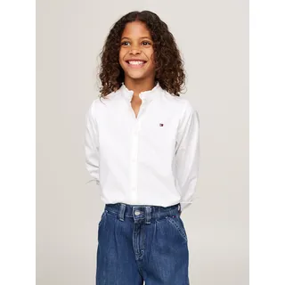 Langarmbluse TOMMY HILFIGER "RUFFLE COLLAR BLOUSE LS", Mädchen, Gr. 8 (128), weiß, Web, Obermaterial: 100% Baumwolle, unifarben, casual, regular fit normal, Rundhals, Langarm eingesetzt 1-Knopf-Manschette mit Schlitz, Blusen, Kinder bis 16 Jahre