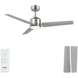 107 Cm Deckenventilator Mit Beleuchtung, Holzoptik, Silberfarbener Deckenventilator Mit Fernbedienung, Leiser Deckenventilator Für Schlafzimmer Mit Wendbaren Mdf-flügeln Für Wohnzimmer, Küche Und Terr