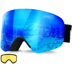 VEVOR Skibrille Rahmenlos, magnetische Zylinderlinse mit dunkelblauer Revo-Beschichtung, Motocross Brille, Motorradbrille, Schutzbrille, geeignet zum Skifahren, Snowboarden, Radfahren
