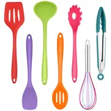 Homikit Küchenhelfer Set, 7-teiliges Silikon Küchenutensilien Kochutensilien Set, Hitzebeständiger Antihaft Kochbesteck Kochgeschirr set, Gesund/Spülmaschinenfest, Bunt