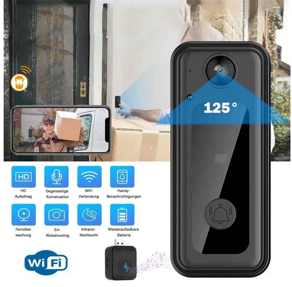 yozhiqu WiFi-Smart-Türklingel Drahtloses Video-Intercom Smart Home Türklingel (Überwachen Sie Ihr Zuhause mit dem Smartphone dank der WiFi-Funktion) schwarz