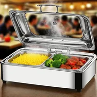 Chafing Dish Elektrisch, 9L Edelstahl Speisewärmer Buffetwärmer mit Sichtbarem Glasdeckel, Einstellbare Temperatur Kommerziell Wärmebehälter für Essen - Die Beste Wahl für Buffets und Partys (GN1/2)
