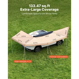 Vevor Markise Auto, 270°-Markise, 6,08x4,25x2,10 m, Sonnensegel, wasserdicht (UV50+), inklusive Tragetasche, freistehendes Allwetter-Vordach für SUV, Van, LKW & Camping