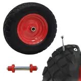 Baumarktplus Schubkarrenrad pannensicher Vollgummi 4.80/4.00-8 rot/schwarz + Achse Ersatzrad Reifen PU