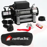 Rotfuchs Elektrische Seilwinde 12v mit Funkfernbedienung & Schutzhülle – 5909 kg 13000 lbs, 6 PS Power Offroad 4x4 Motorwinde Forst Seilzug - Schwarz