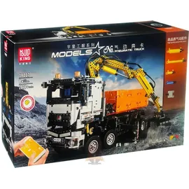 Mould King 19007 pneumatischer Truck Kipper mit Bagger & Muldenkipper Ferngesteuerter Modellbausatz