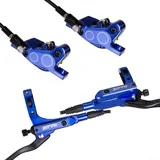 Hydraulisches Scheibenbremsen-Set für Mountainbikes mit vier Kolben und Aluminiumlegierungsmaterial für gleichmäßige Bremsreaktion (blau)