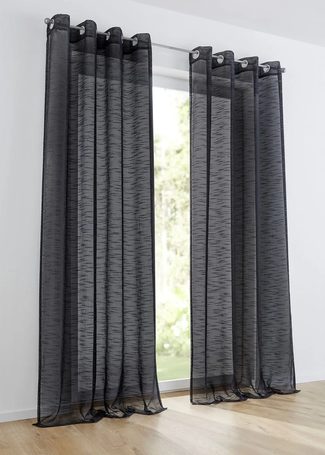 Gardine HEINE HOME Gr. 1, grau (anthrazit), B:140cm H:145cm, Polyester, Gardinen, Gardine