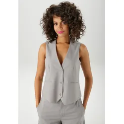 Aniston CASUAL Anzugweste Damen – V-Ausschnitt, tailliert, hellgraumeliert