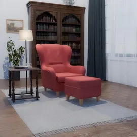 Supellex Ohrensessel mit Hocker | Design Samt Altrosa