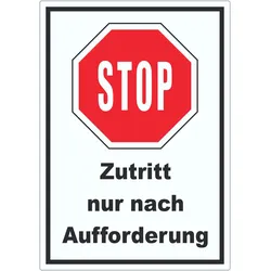 Stop Zutritt nur nach Aufforderung Aufkleber A9 (37x52mm)