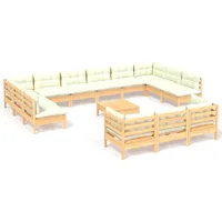 vidaXL Garten-Lounge-Set 14-tlg. creme Kiefernholz