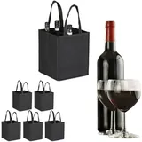 Relaxdays - 6 x Flaschentasche je 9 Flaschen, Flaschenträger für Wein Bier, Leergut, Getränketasche, hbt 45x24x24 cm, schwarz
