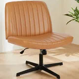 Sweetcrispy Bürostuhl Ohne Armlehnen, Schreibtischstuhl mit PU-Leder, Lesesessel mit Breiterem Polster zum Sitzen im Schneidersitz Stuhl, Höhenverstellbar, 360° Drehstuhl für Haus, Beige, Braun