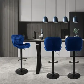 ML-Design Barhocker 4er Set aus Samt, Blau, Gepolsterter Barstuhl mit Rückenlehne und Fußstütze, 59-79 cm, Esszimmer, Barmöbel, Barhocker