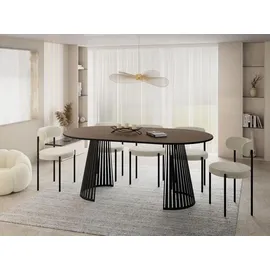 WFL GROUP Esstisch Rund Ausziehbar mit Lamellen im Loft-Stil – 100 bis 180 cm – Industrieller Tisch mit Schwarzen Metallbeinen, Platzsparend für Wohnzim... – Braun