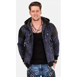 Cipo & Baxx Strickjacke Strickjacke (1-tlg) mit Leder Highlights, CL-310 blau S (48)